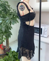 BXOXO Lace Hollow Out Bandage Sexy Mini Dress For Women Robe Spaghetti Strap Backless Bodycon Sexy Party Club Print Dress